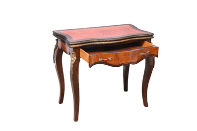 A French wooden gaming table and two side tables, 19th/20th C.