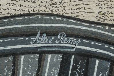 Alice Remy (20th C.): Composition with calligraphy, mixed media on paper