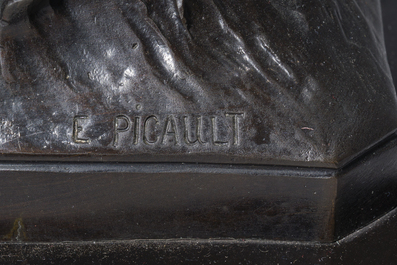 Emile Louis Picault (1833-1915): 'Maintenant sous le ciel tout repose Lamartine', brown patinated bronze alloy on a marble base, 20th C.