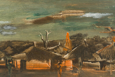 Floris Jespers (1889-1965): Vue d'un village africain, huile sur toile, dat&eacute; (19)53