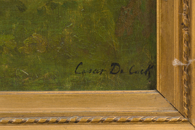 C&eacute;sar De Cock (1823-1904): Sous-bois anim&eacute;, huile sur toile