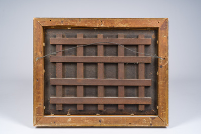 Belgian school: Interior with a merry band by candlelight, oil on panel, 19th C.