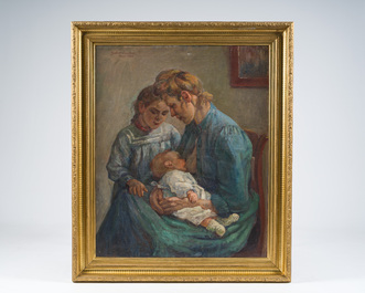 Juliette Cambier (1879-1963): Allaitement, huile sur toile, Paris, dat&eacute; 1903