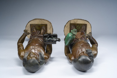 Emile Louis Picault (1833-1915): The Egyptian high priest Pastophore and the Egyptian scribe Hierogrammate, patinated bronze, 20th C.