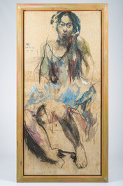 Sam Drukker (1957): 'Offer III', oil and chalk on canvas, dated 1995-1996