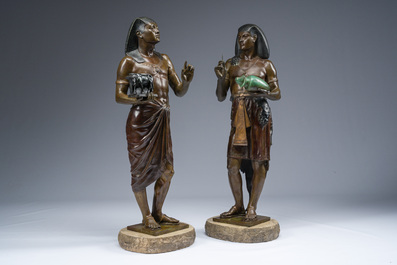 Emile Louis Picault (1833-1915): The Egyptian high priest Pastophore and the Egyptian scribe Hierogrammate, patinated bronze, 20th C.