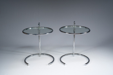 Eileen Gray (1878-1976): A pair of height-adjustable chromed steel and glass side tables, the so-called Classicon Adjustable Table E1027, [1970s]