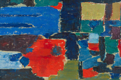 Beatrice P. de Morchoven (1943): Composition, huile s. toile, d. 1969 &amp; Guy Vandenbranden (1926-2014): Comp., s&eacute;rigraphie, &eacute;d. 64/100, d. (19)73