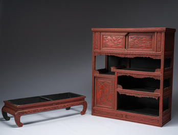 A Japanese red lacquer cabinet, Meiji/Showa, 19th/20th C.