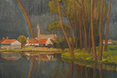 Evarist De Buck (1892-1974): Paysage de Lys &agrave; l'arc-en-ciel, huile sur toile