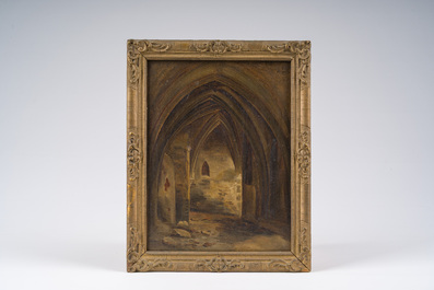 Ecole belge: 'L'entrep&ocirc;t br&ucirc;l&eacute; apr&egrave;s le bombardement', huile sur papier, Anvers, dat&eacute; 30 octobre 1830