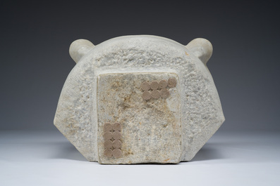 An Italian white Carara marble baptismal font, probably 18th C.