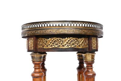 A French wooden gaming table and two side tables, 19th/20th C.