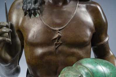 Emile Louis Picault (1833-1915): The Egyptian high priest Pastophore and the Egyptian scribe Hierogrammate, patinated bronze, 20th C.