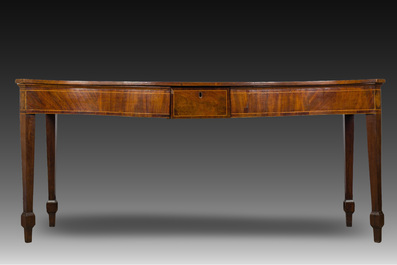An English George III mahogany veneered one-drawer serving or side table, 19th C.
