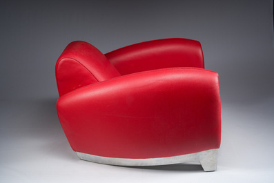 Franz Romero (1951): A red leather and polished aluminium DS-57 Bugatti lounge chair, De Sede, Switzerland