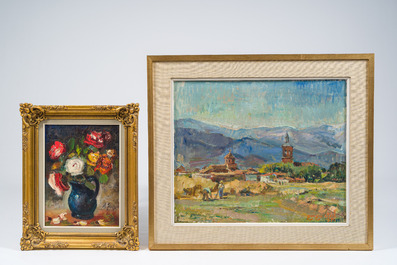 Albert Steel (1917-1984) en Georges Steel (1923-2010): Twee landschappen en een bloemstilleven, olie op doek, jaren '70