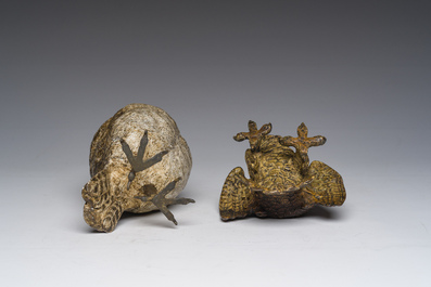 Franz Xaver Bergmann (1861-1936): Twee Weense polychroom koud beschilderde bronzen modellen van uilen, 19de/20ste eeuw