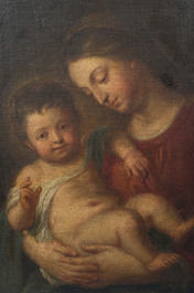 &Eacute;cole flamande, suiveur de Pierre Paul Rubens (1577-1640): Vierge &agrave; l'Enfant, huile sur toile maroufl&eacute;e sur panneau, fin du 17&egrave;me si&egrave;cle