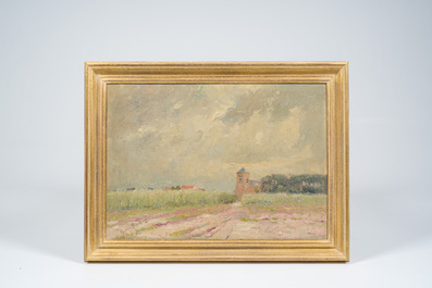 Herman Broeckaert (1878-1930): Paysage avec &eacute;glise, huile sur toile