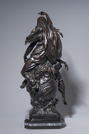 Emile Louis Picault (1833-1915): 'Maintenant sous le ciel tout repose Lamartine', brown patinated bronze alloy on a marble base, 20th C.