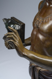 Emile Louis Picault (1833-1915): The Egyptian high priest Pastophore and the Egyptian scribe Hierogrammate, patinated bronze, 20th C.