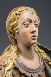 Importante sculpture en bois polychrom&eacute; d'&Eacute;lisabeth de Hongrie, 18&egrave;me si&egrave;cle