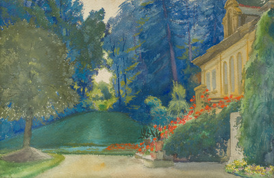 Jules Merckaert (1872-1924) and Vital Keuller (1866-1945): Two landscapes, watercolour on paper, one dated (19)40