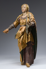 Importante sculpture en bois polychrom&eacute; d'&Eacute;lisabeth de Hongrie, 18&egrave;me si&egrave;cle