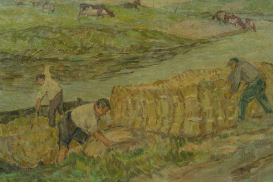 Modest Huys (1874-1932): 'De Leie 's morgends - La Lys le matin', oil on canvas