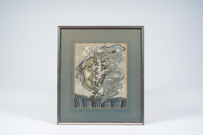 Alice Remy (20th C.): Composition with calligraphy, mixed media on paper