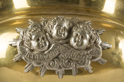 A Gothic revival partially silver-plated brass 'angels' sanctuary lamp, ca. 1900