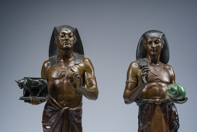 Emile Louis Picault (1833-1915): The Egyptian high priest Pastophore and the Egyptian scribe Hierogrammate, patinated bronze, 20th C.