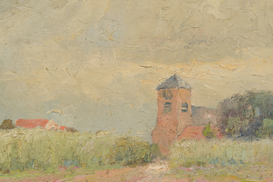 Herman Broeckaert (1878-1930): Paysage avec &eacute;glise, huile sur toile