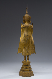 Een Thaise verguld bronzen figuur van een staande Boeddha, Rattanakosin, 19de eeuw