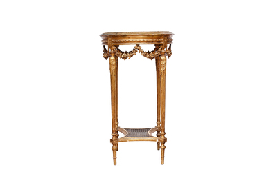 A French wooden gaming table and two side tables, 19th/20th C.