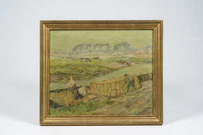 Modest Huys (1874-1932): 'De Leie 's morgends - La Lys le matin', oil on canvas