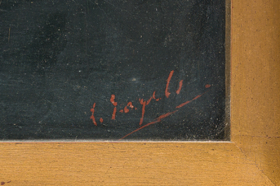 L&eacute;o Engels (1882-1952): 'Tegenlicht' et 'Het porseleinen klokje', huile sur toile, dat&eacute; 1947 et 1949