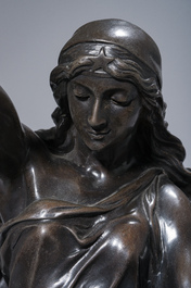 Emile Louis Picault (1833-1915): 'Maintenant sous le ciel tout repose Lamartine', brown patinated bronze alloy on a marble base, 20th C.