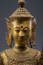 Een Thaise verguld bronzen figuur van een staande Boeddha, Rattanakosin, 19de eeuw
