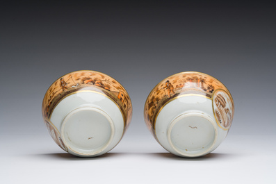 Een paar Chinese export porseleinen koppen en schotels voor de Braziliaanse of Portugese markt, 19de eeuw