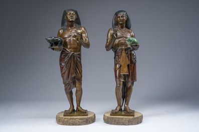 Emile Louis Picault (1833-1915): The Egyptian high priest Pastophore and the Egyptian scribe Hierogrammate, patinated bronze, 20th C.