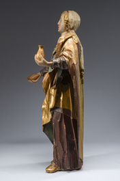 Importante sculpture en bois polychrom&eacute; d'&Eacute;lisabeth de Hongrie, 18&egrave;me si&egrave;cle