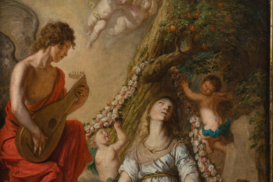 &Eacute;cole flamande, suiveur de Th&eacute;odore Boeyermans (1620-1678): L'extase de sainte Rosalie de Palerme, huile sur toile, vers 1700