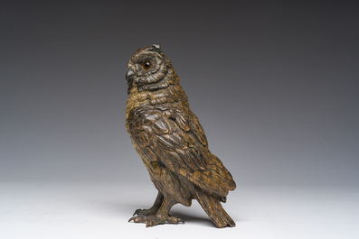 A Viennese polychrome cold painted bronze model of an owl, 19th/20th C.