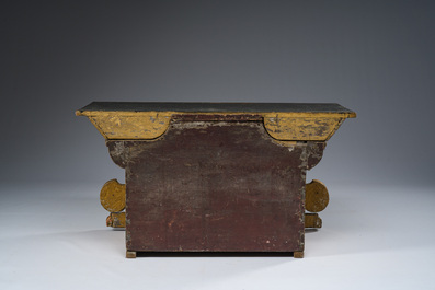 A gilt wooden tabernacle with floral design and angels, 18th C.