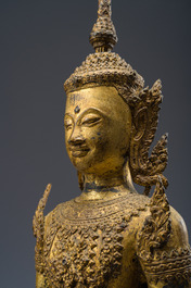 Een Thaise verguld bronzen figuur van een staande Boeddha, Rattanakosin, 19de eeuw