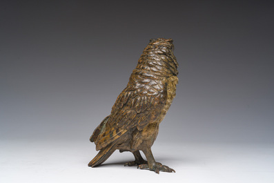 A Viennese polychrome cold painted bronze model of an owl, 19th/20th C.