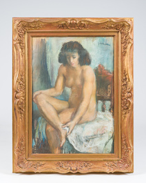 Jules Van de Leene (1887-1962): Zittend vrouwelijk naakt, pastel op papier