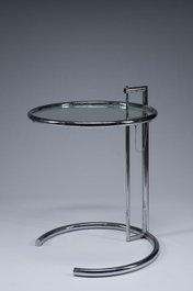 Eileen Gray (1878-1976): A pair of height-adjustable chromed steel and glass side tables, the so-called Classicon Adjustable Table E1027, [1970s]